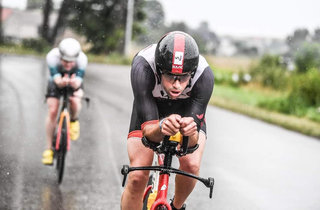 Professional triathlete in intense time trial racing conditions